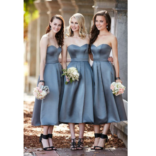 satin tea length bridesmaid dresses