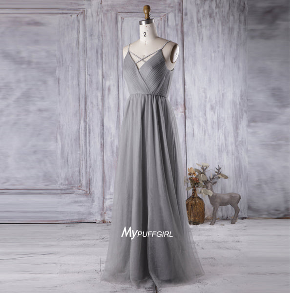 grey tulle bridesmaid dress