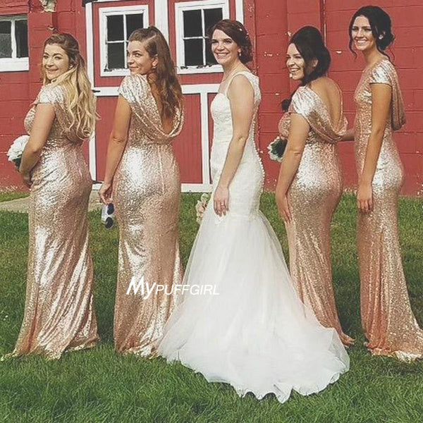 rose gold mermaid bridesmaid dresses