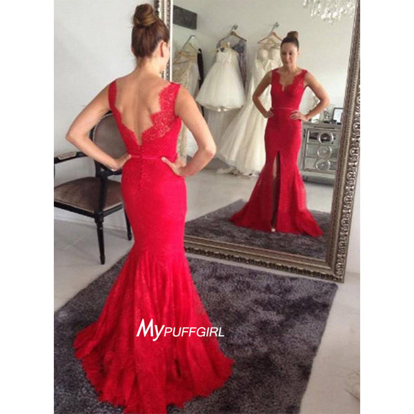 red mermaid dress with slit