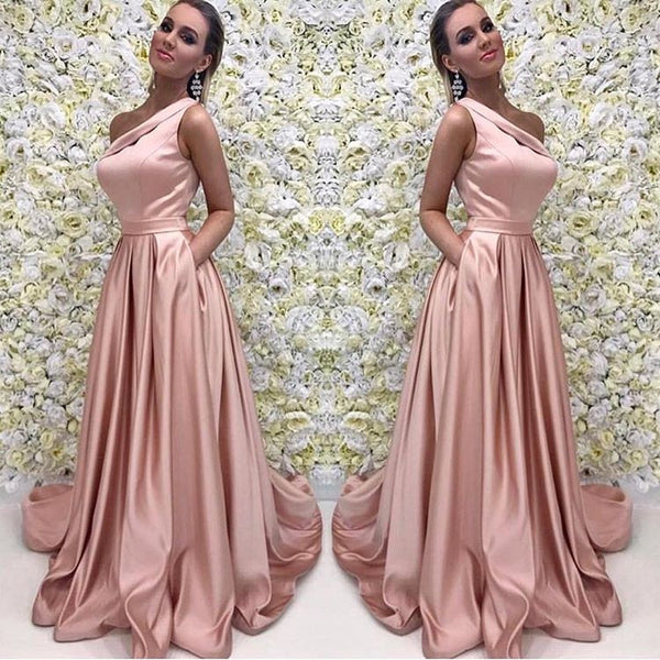 one shoulder pink bridesmaid dress