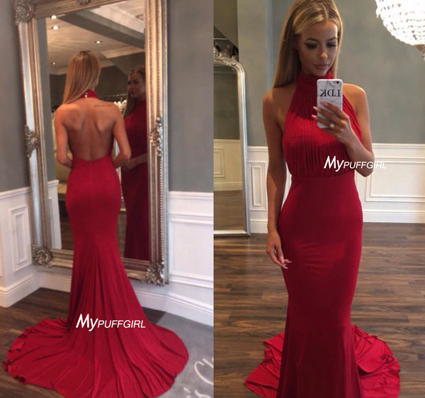 low back mermaid prom dress