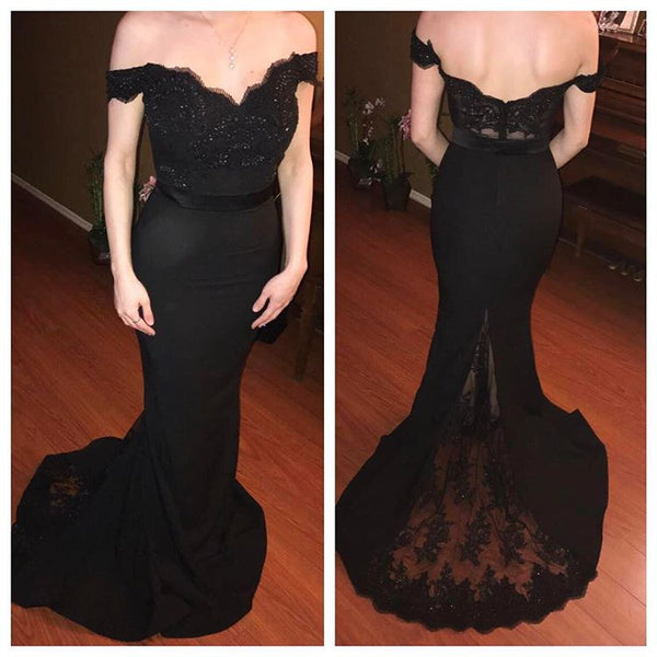 black off the shoulder mermaid prom dress