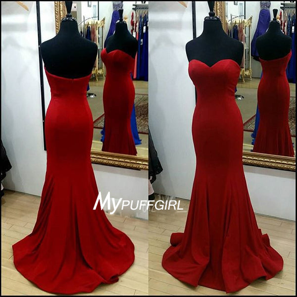 red fitted mermaid prom dress