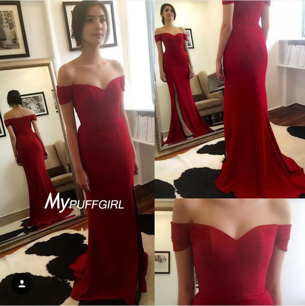 red fitted gown
