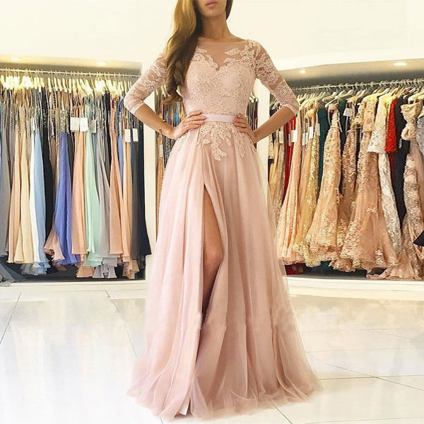 long pink dress with slit