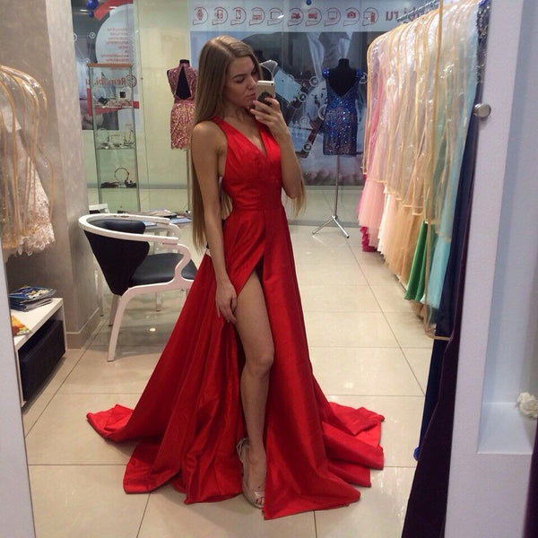 red low back prom dress