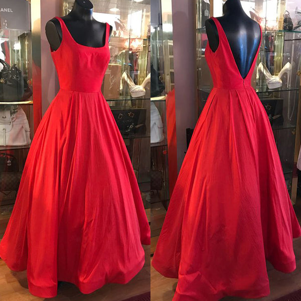 Vintage Red Satin A Line Long Prom 