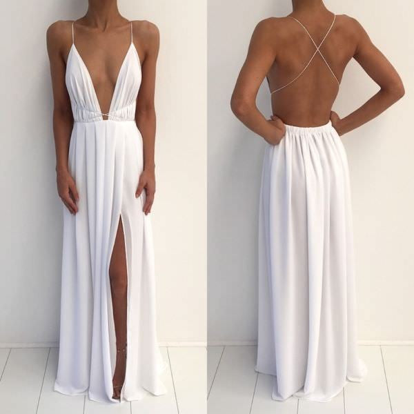 Sexy Deep V Neck Prom Dress,Backless 