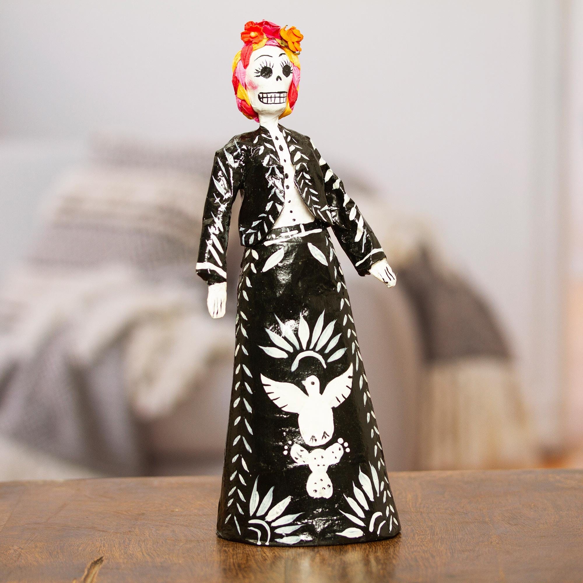 Papier Mache Catrina Figurine Gallant Catrina In Black Globein