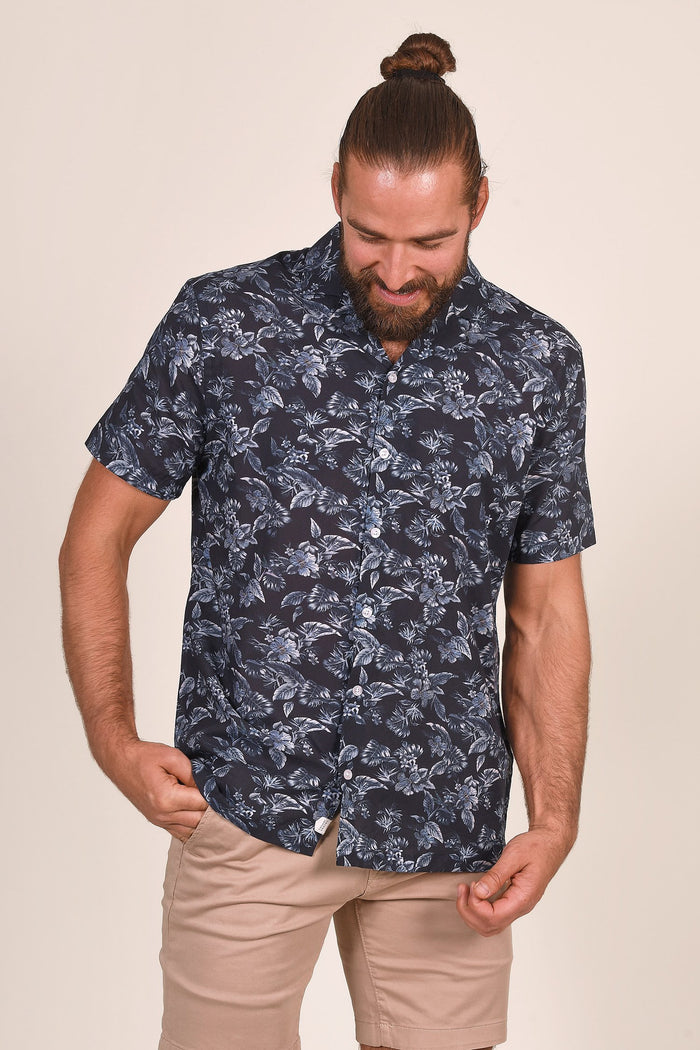 Casual Friday Navy Floral Short Sleeved Shirt