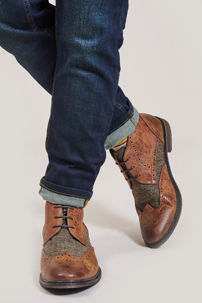 cavani tan tweed brogue shoes