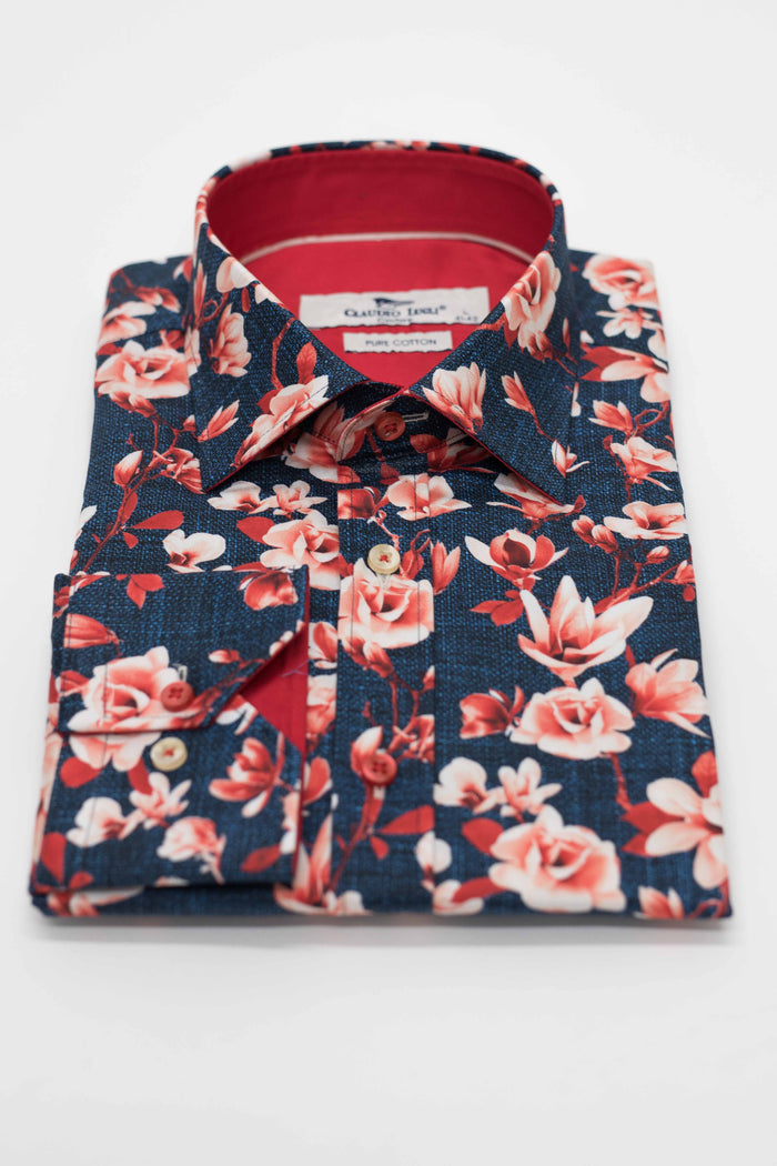 Claudio Lugli Red & Navy Floral Shirt