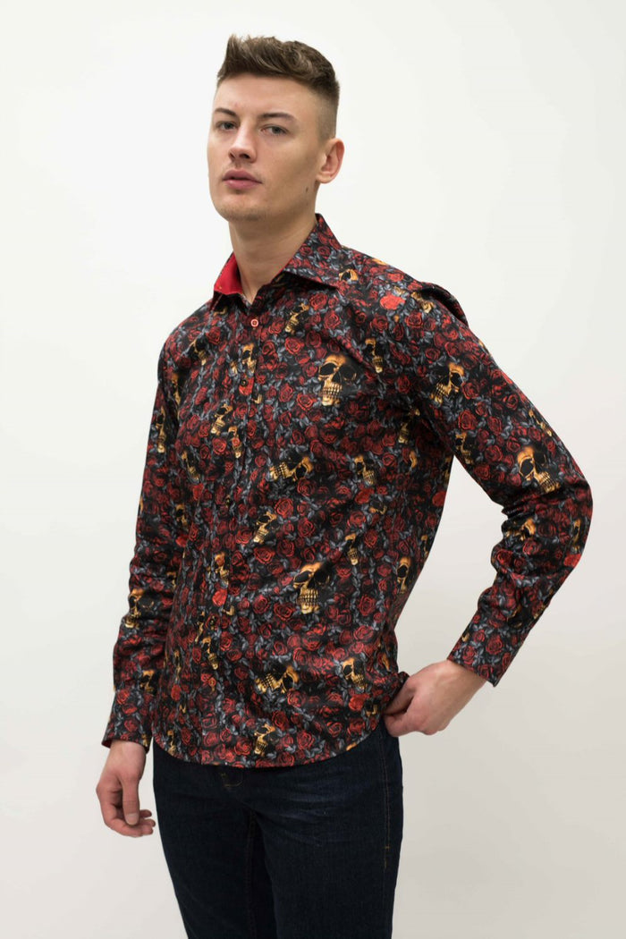 Claudio Lugli Red Rose & Gold Skull Shirt