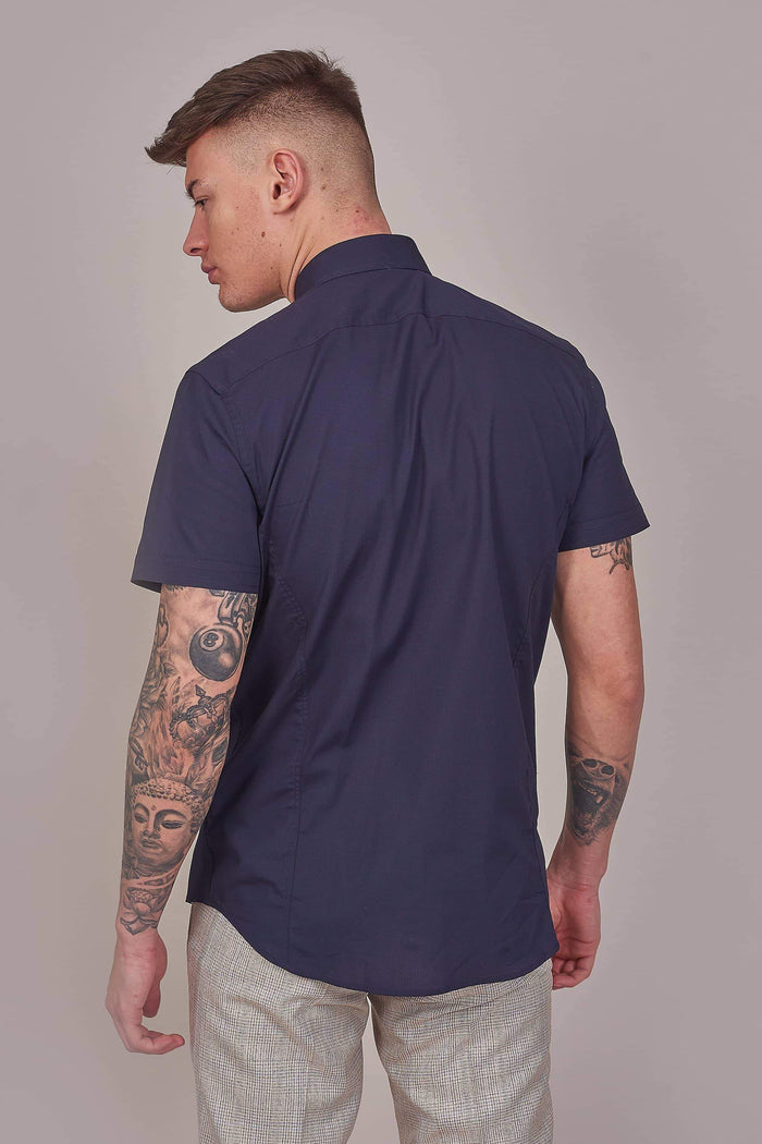 Guide London Navy Cotton Stretch Short Sleeved Shirt