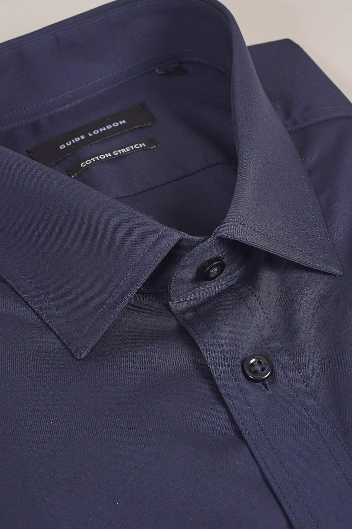 Guide London Navy Cotton Stretch Short Sleeved Shirt