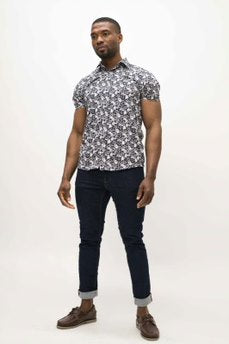 Guide London Navy & White Skull Short Sleeve Shirt