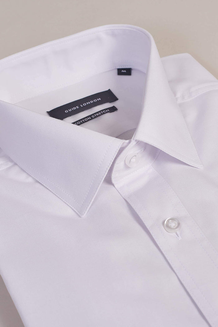 Guide London White Cotton Stretch Short Sleeved Shirt