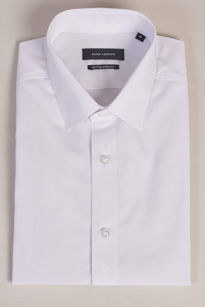 Guide London White Cotton Stretch Short Sleeved Shirt