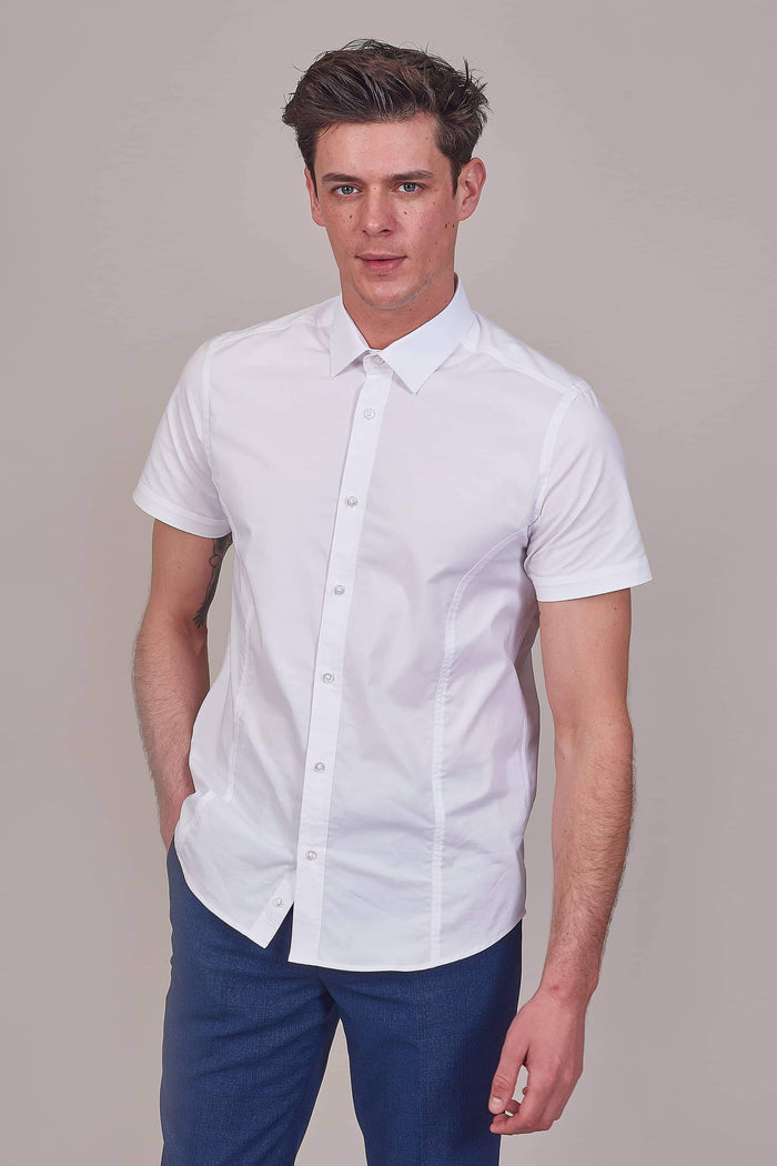 Guide London White Cotton Stretch Short Sleeved Shirt S