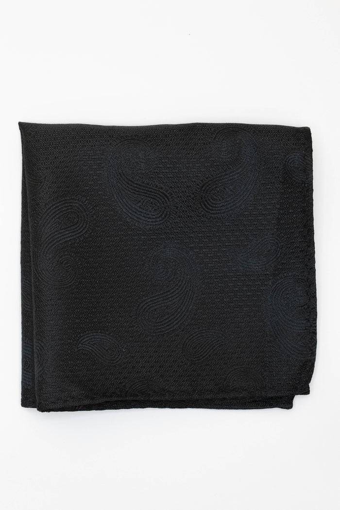 Knightsbridge Neckwear Black Paisley Pocket Square Black