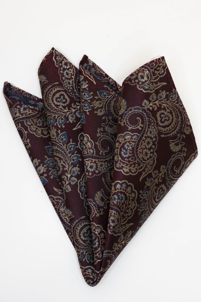 Knightsbridge Neckwear Burgundy Silk Paisley Pocket Square