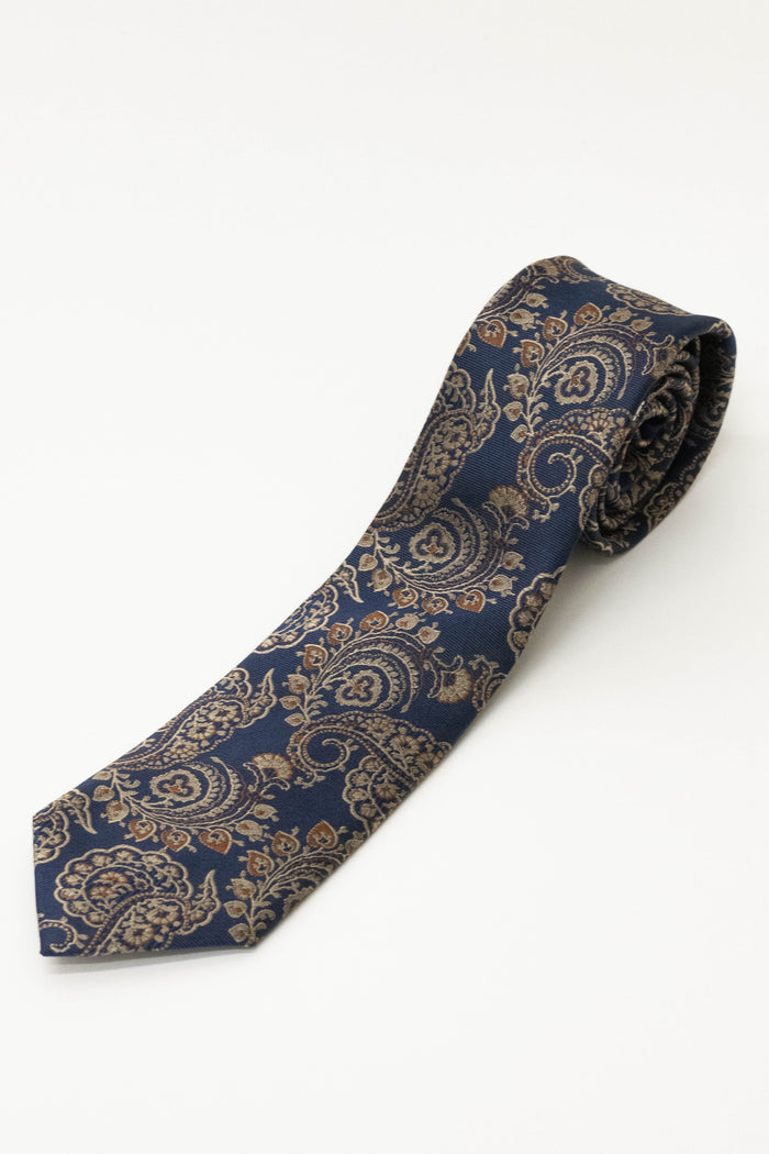 Knightsbridge Neckwear Navy & Gold Paisley Tie