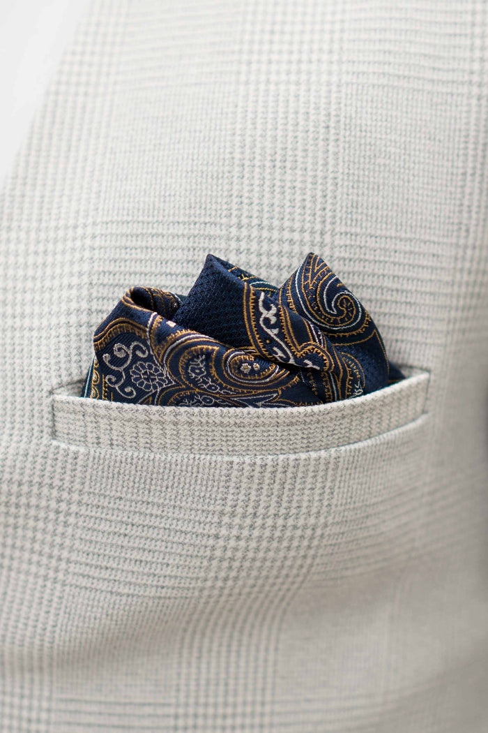 Knightsbridge Neckwear Navy & Gold Silk Paisley Pocket Square