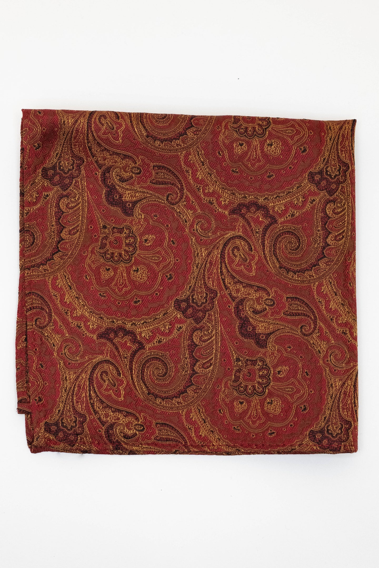 Knightsbridge Neckwear Tan & Red Silk Paisley Pocket Square