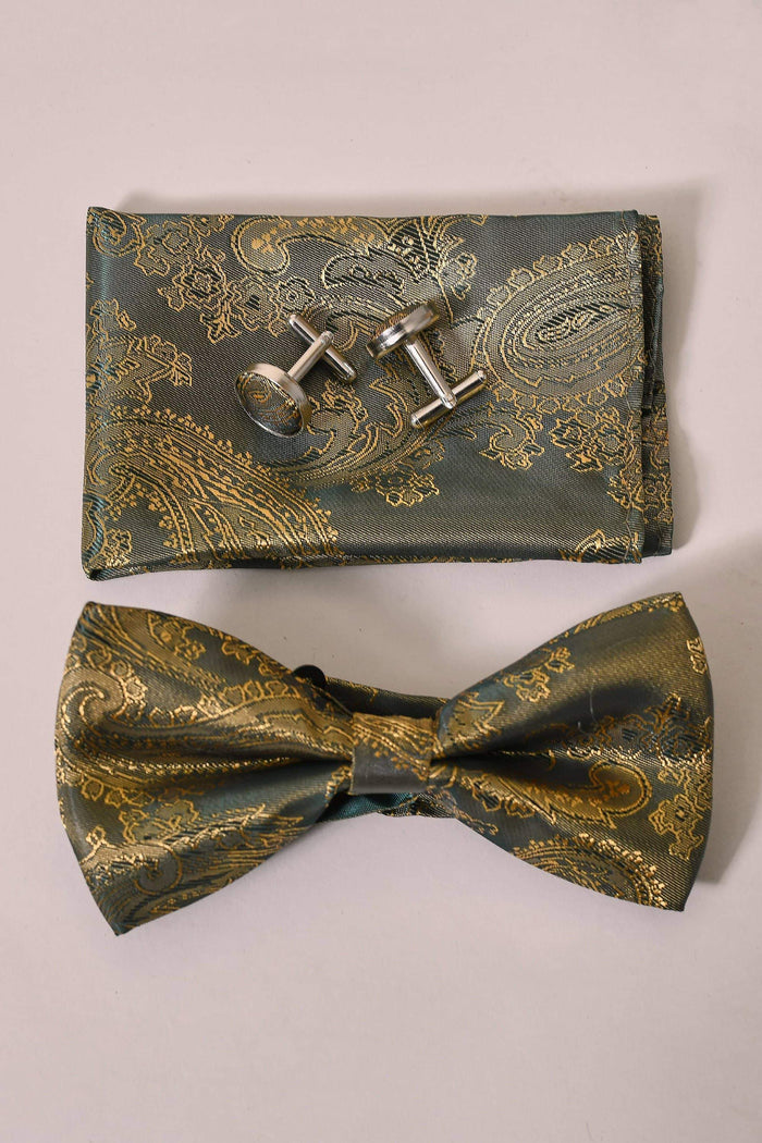 Marc Darcy Tan Paisley Bow Tie, Pocket Square & Cufflink Set One Size