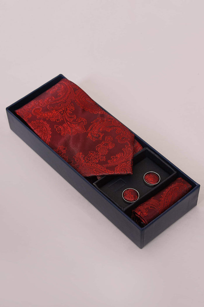 Marc Darcy Wine Paisley Tie, Pocket Square & Cuff Link Set One Size