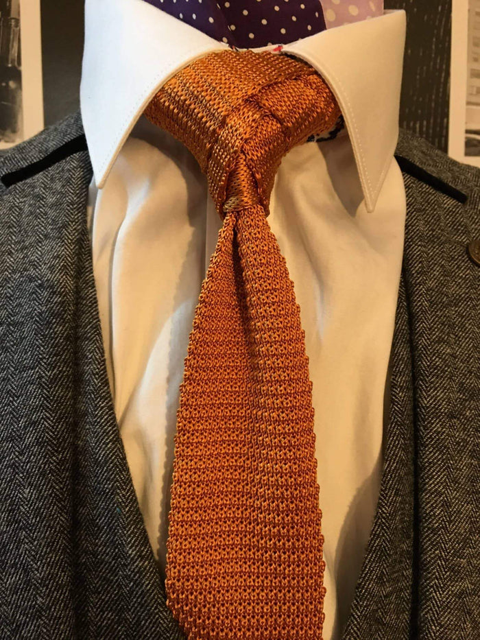 Plain Vintage Gold Silk Knitted Tie