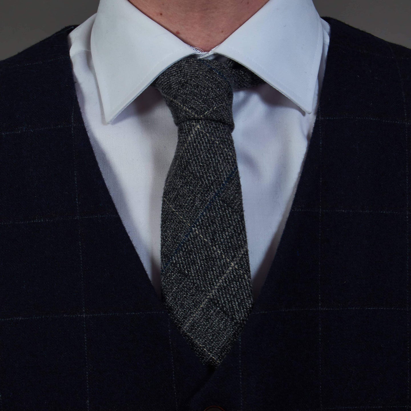 Scott Grey Tweed Style Check Tie Grey