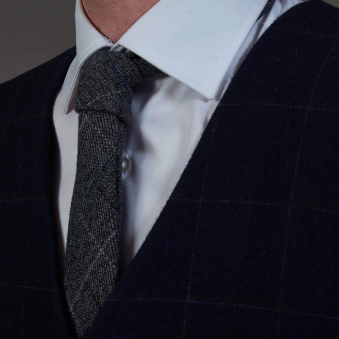 Scott Grey Tweed Style Check Tie Grey