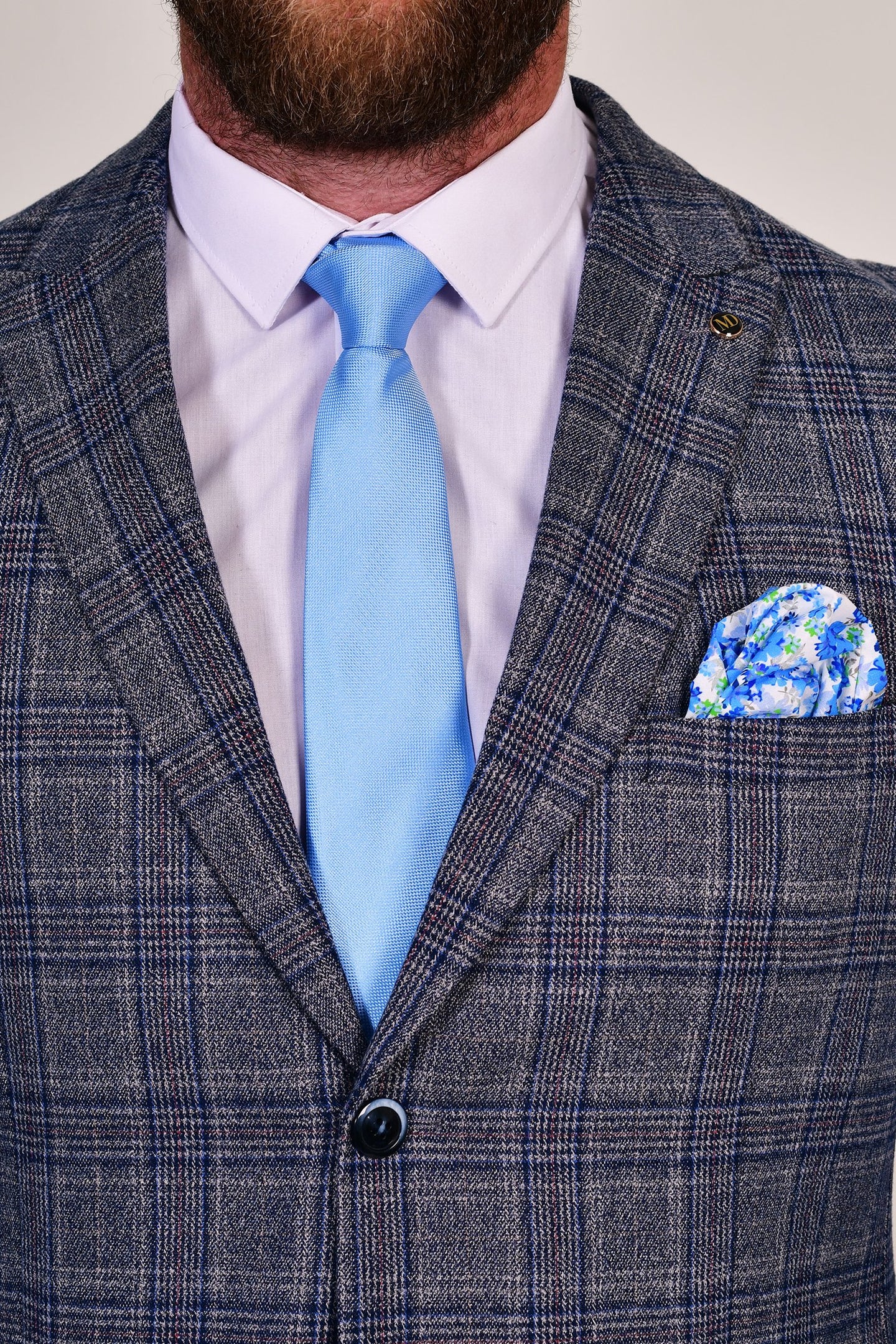 Sky Blue Micro Dot Tie & Floral Pocket Square Set Sky Blue