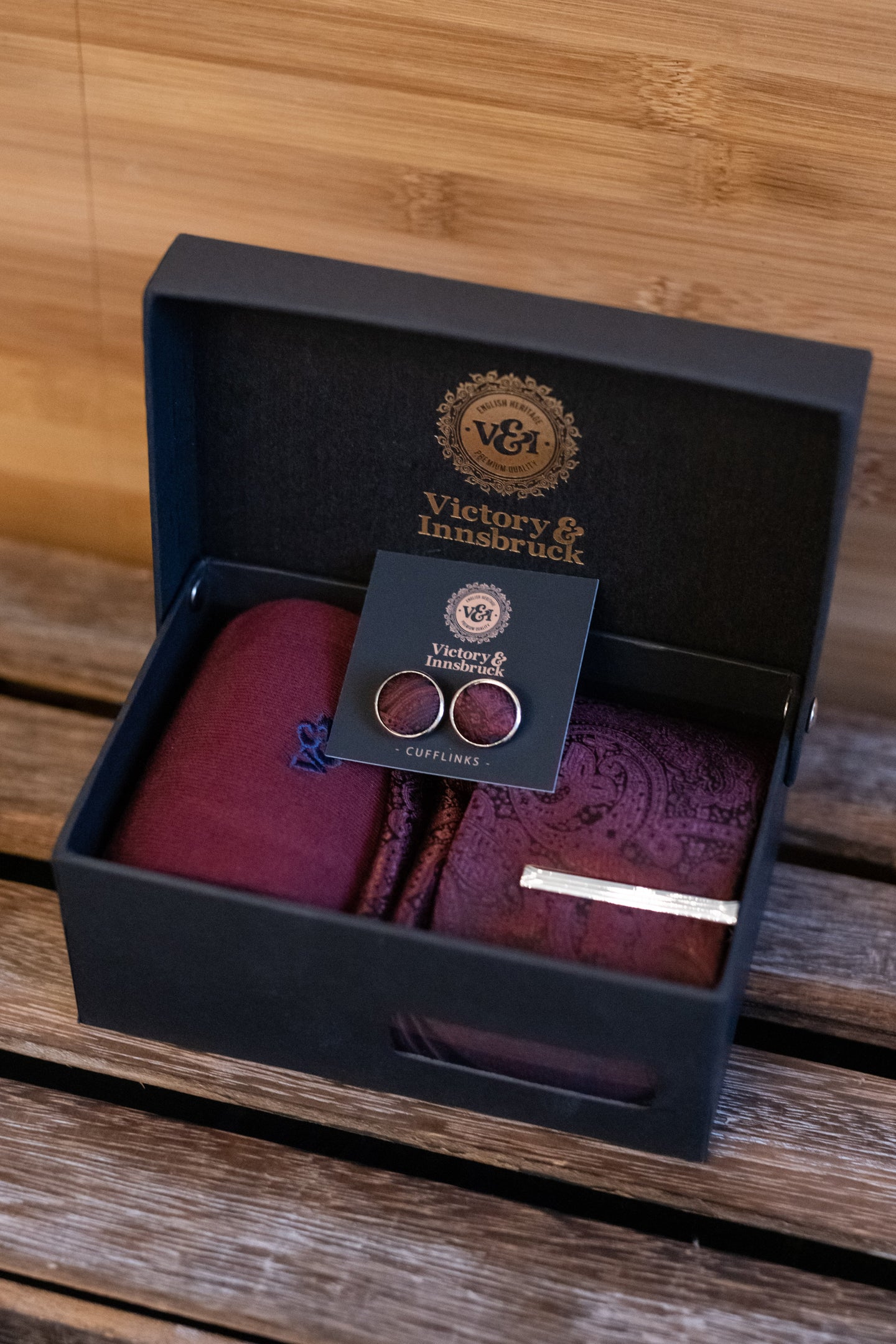 Victory & Innsbruck Burgundy Red Paisley Tie Box Set