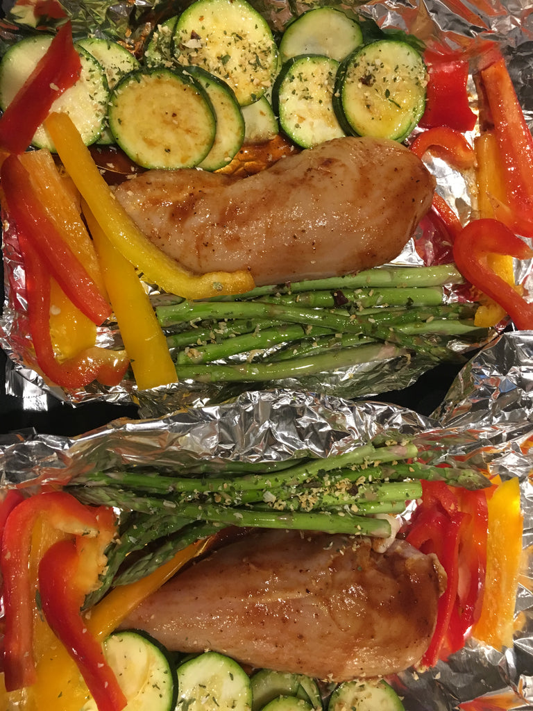 Cooking Barbecue Chicken and Veggies