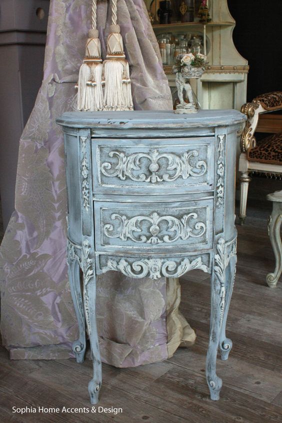 Shabby Chic Vintage Antiqued Blue Side Table by Sophia Home Accents and Design