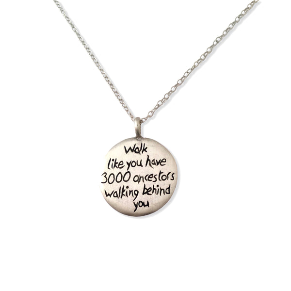 Small "I am my Ancestors" necklace (with darkened lettering)