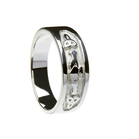Silver Claddagh and Trinity Knot Band - Hibernian Gifts