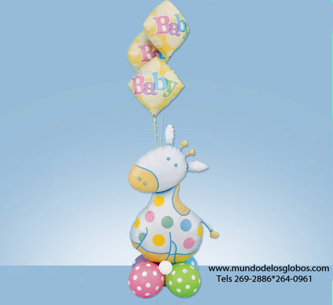 Arreglo de Caballito Gigante con Diamantes Welcome Baby y Base de Globos de Colores