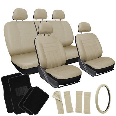 Car Accessories 20pc Set Solid All Tan Beige VAN Seat Covers Wheel + Pads + Head + Floor Mats 4E