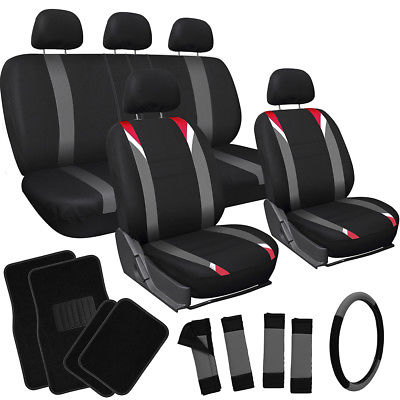 Car Accessories 20pc Set Red Gray Black Auto Car Seat Cover Wheel+Belt Pad+Head Rest+Floor Mats