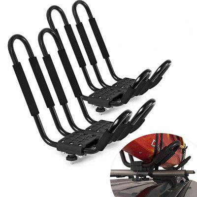 2 Pairs Kayak Carrier Boat Ski Surf Snowboard Roof Mount Car Cross J-Bar Rack