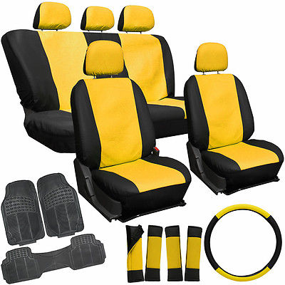 Car Accessories 20pc PU Faux Leather Yellow Black TRUCK Seat Cover Set + HD Rubber Floor Mats 2A