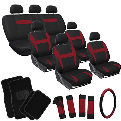 Car Accessories 26pc Complete Red Black SUV Auto Car Seat Covers Set Wheel + Belts + Floor Mats
