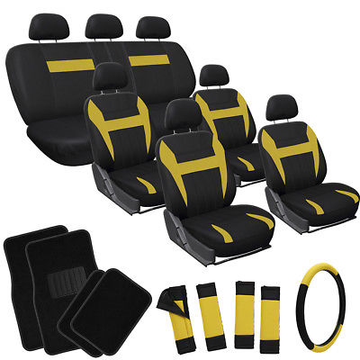 Car Accessories 29pc Complete Red Black SUV Auto Car Seat Covers Set with Beige Tan Floor Mats