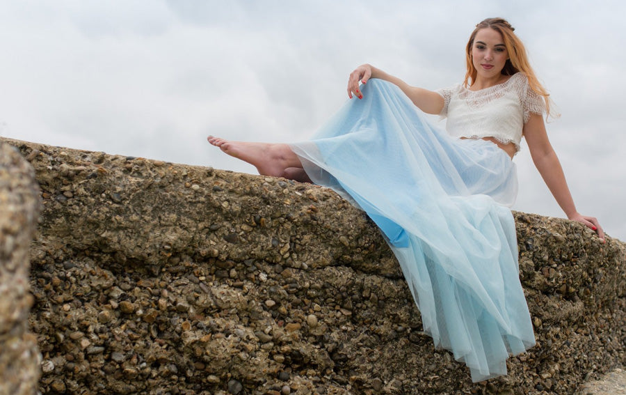 Blue coloured wedding dress