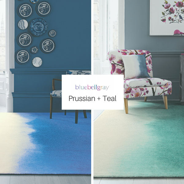 Teal faded colour into white rug