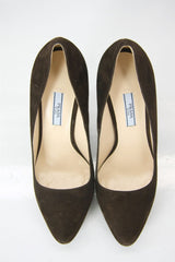 Prada Classic Brown Suede Leather Hidden Platform Heel Pump Size 39 Toe NIB $750